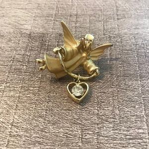 90s Gigio Gold Tone Metal Angel Rhinestone Pin